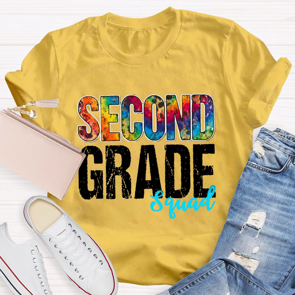 Personalized Grade Second Grade Squad Colorful Tie-Dye Teacher T-shirt