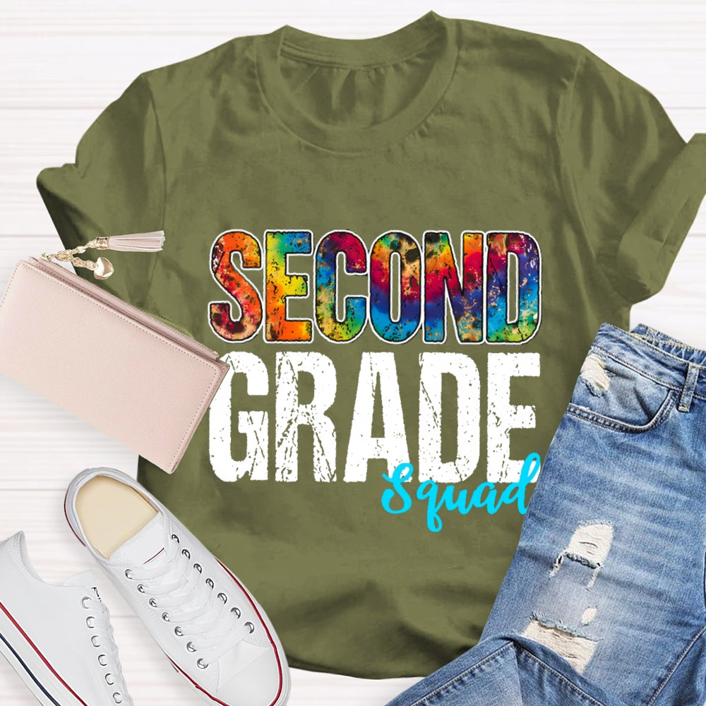 Personalized Grade Second Grade Squad Colorful Tie-Dye Teacher T-shirt