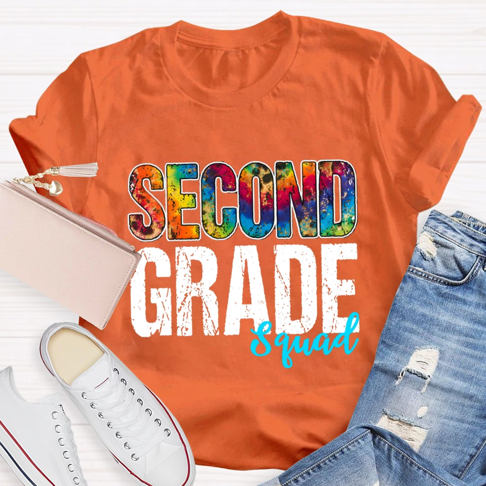 Personalized Grade Second Grade Squad Colorful Tie-Dye Teacher T-shirt