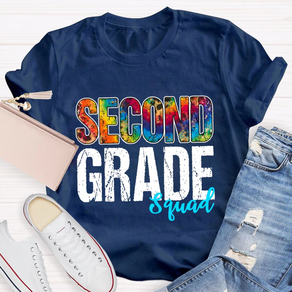 Personalized Grade Second Grade Squad Colorful Tie-Dye Teacher T-shirt