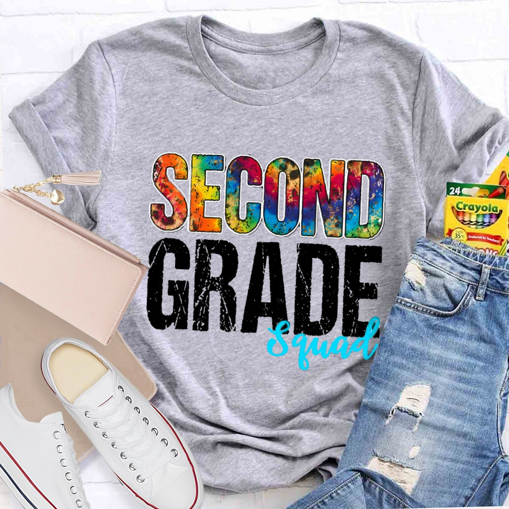 Personalized Grade Second Grade Squad Colorful Tie-Dye Teacher T-shirt