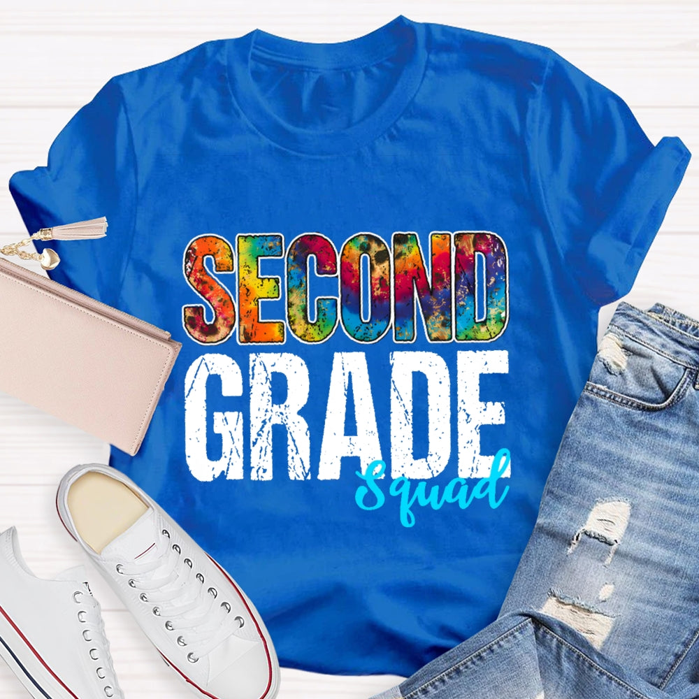 Personalized Grade Second Grade Squad Colorful Tie-Dye Teacher T-shirt