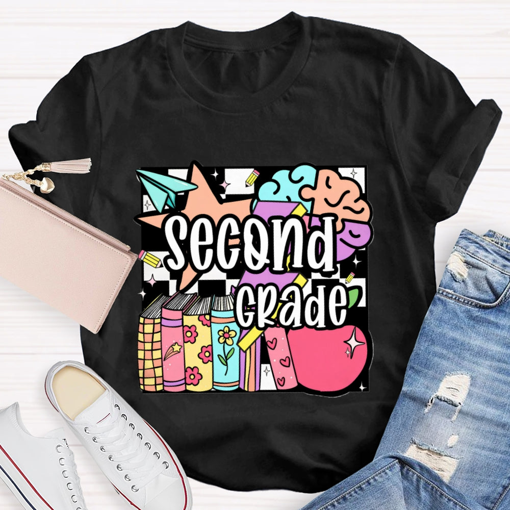 Personalized Grade Second Grade Colored Crayons Teacher T-shirt