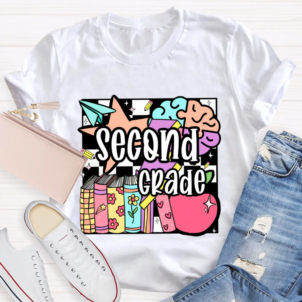Personalized Grade Second Grade Colored Crayons Teacher T-shirt