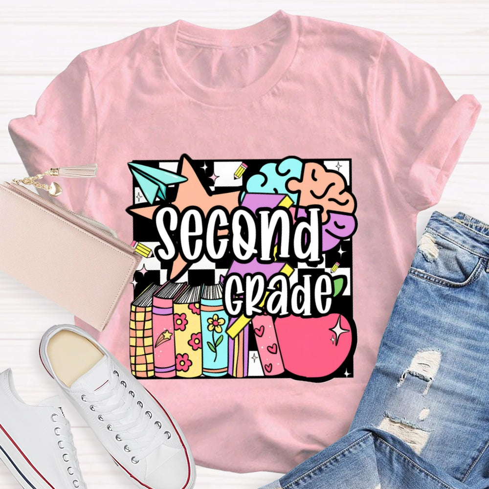Personalized Grade Second Grade Colored Crayons Teacher T-shirt