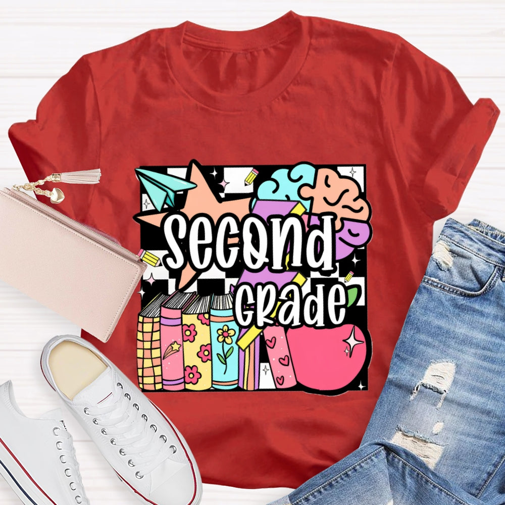 Personalized Grade Second Grade Colored Crayons Teacher T-shirt