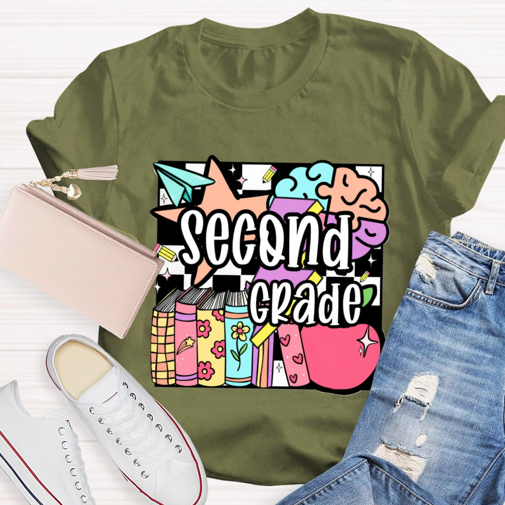 Personalized Grade Second Grade Colored Crayons Teacher T-shirt
