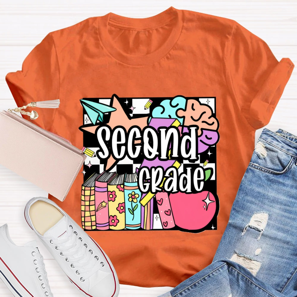 Personalized Grade Second Grade Colored Crayons Teacher T-shirt