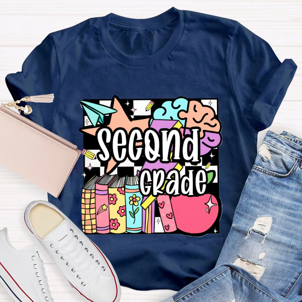 Personalized Grade Second Grade Colored Crayons Teacher T-shirt