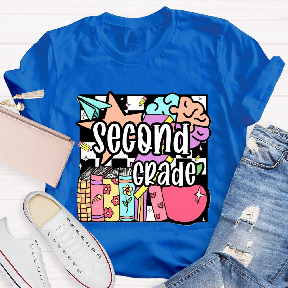 Personalized Grade Second Grade Colored Crayons Teacher T-shirt