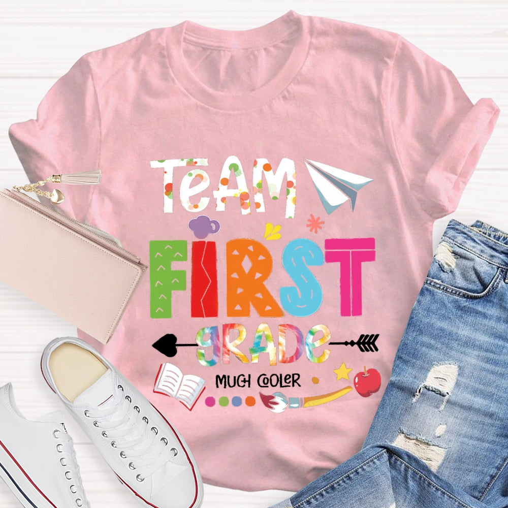 Personalized Grade Team First Grade Much Cooler Paper Airplane Brush T-shirt
