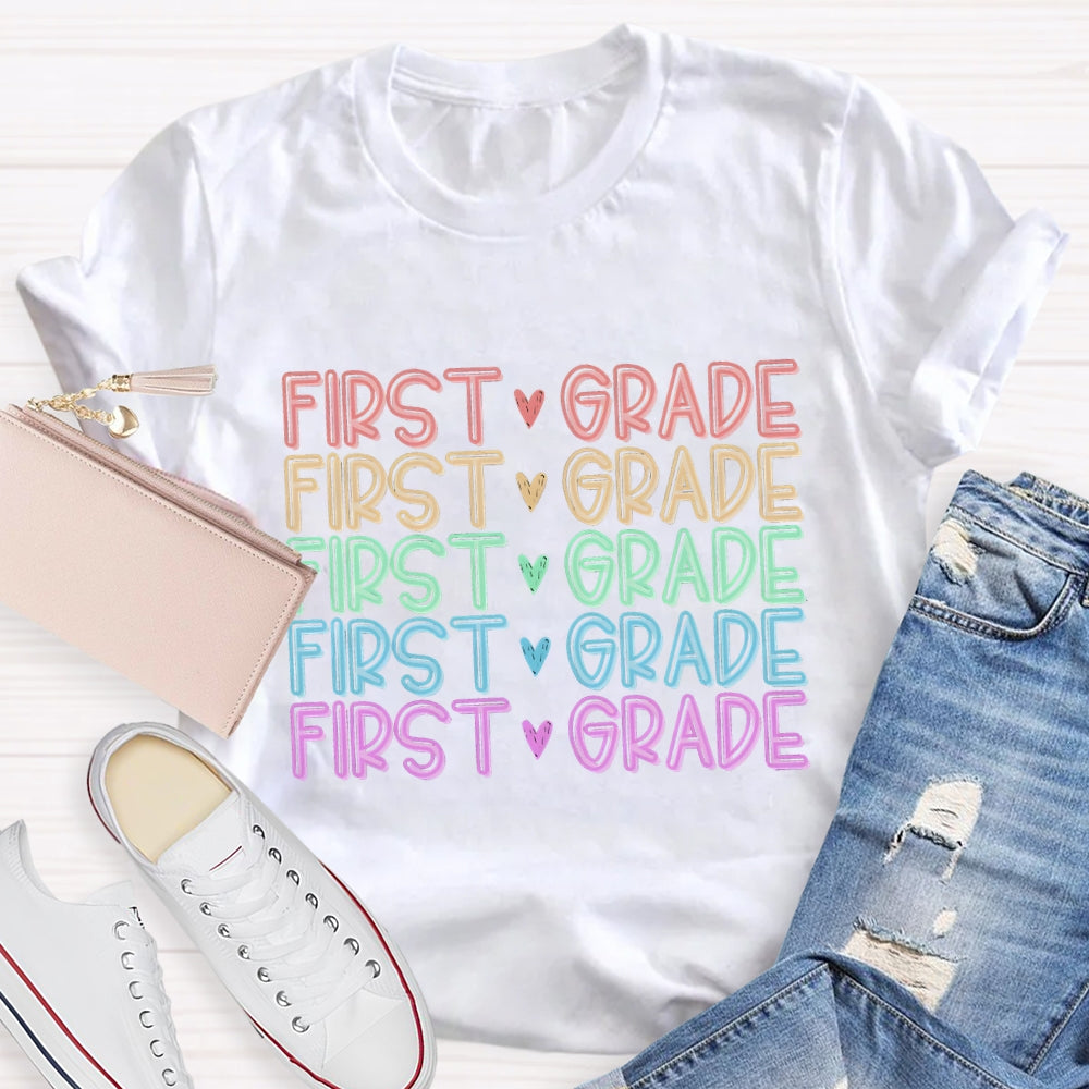 Personalized Grade Colorful Heart Letter T-Shirt