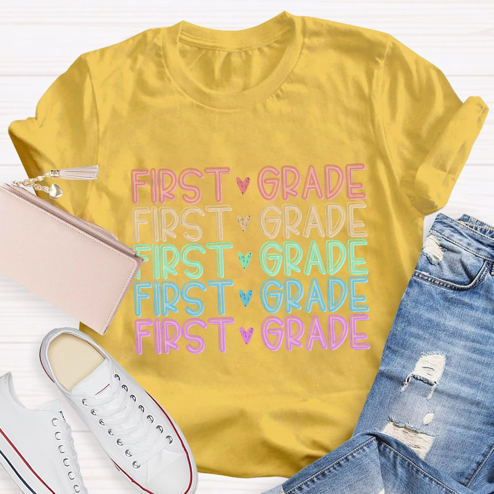 Personalized Grade Colorful Heart Letter T-Shirt