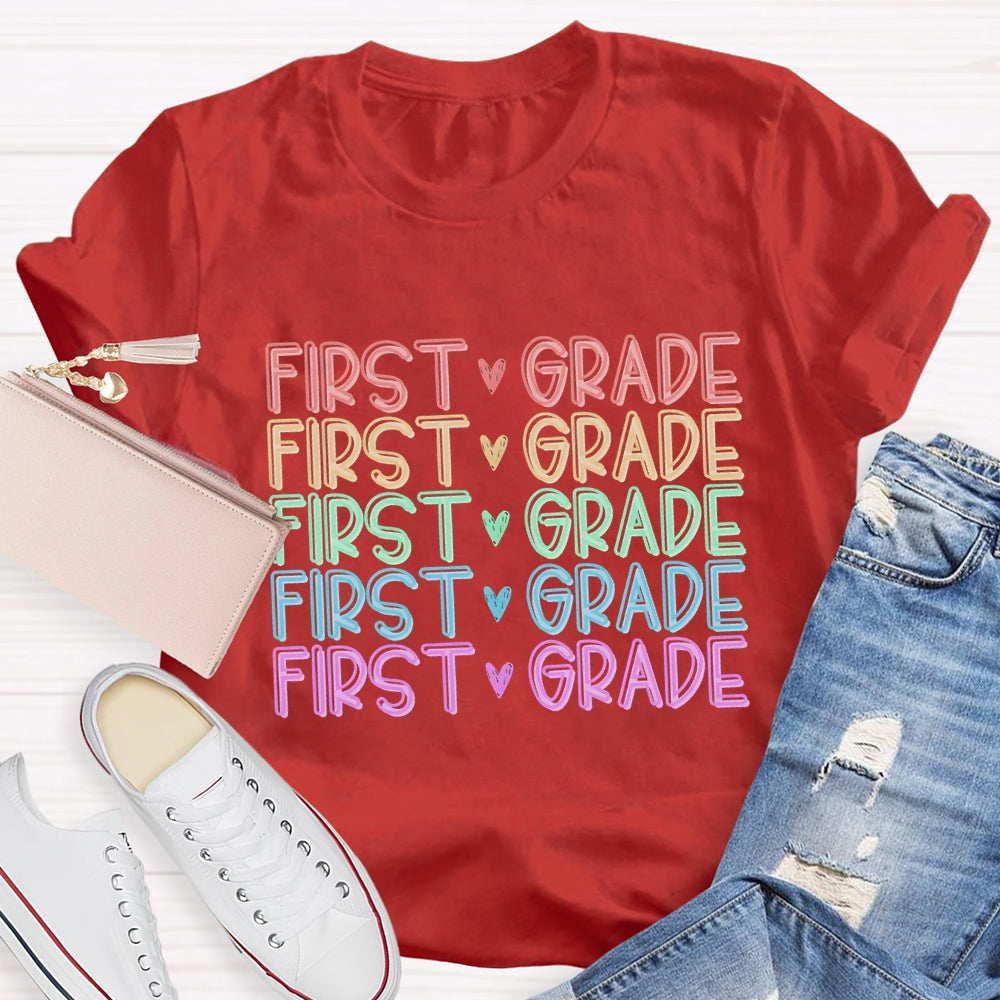 Personalized Grade Colorful Heart Letter T-Shirt