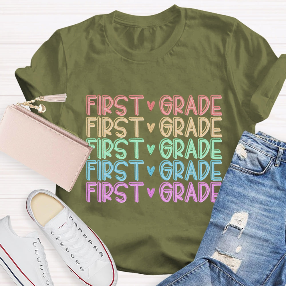 Personalized Grade Colorful Heart Letter T-Shirt