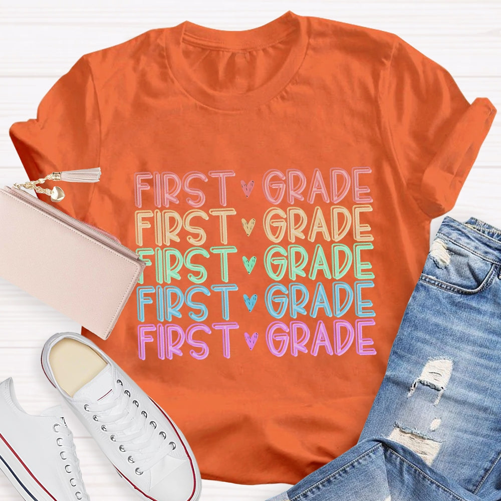 Personalized Grade Colorful Heart Letter T-Shirt