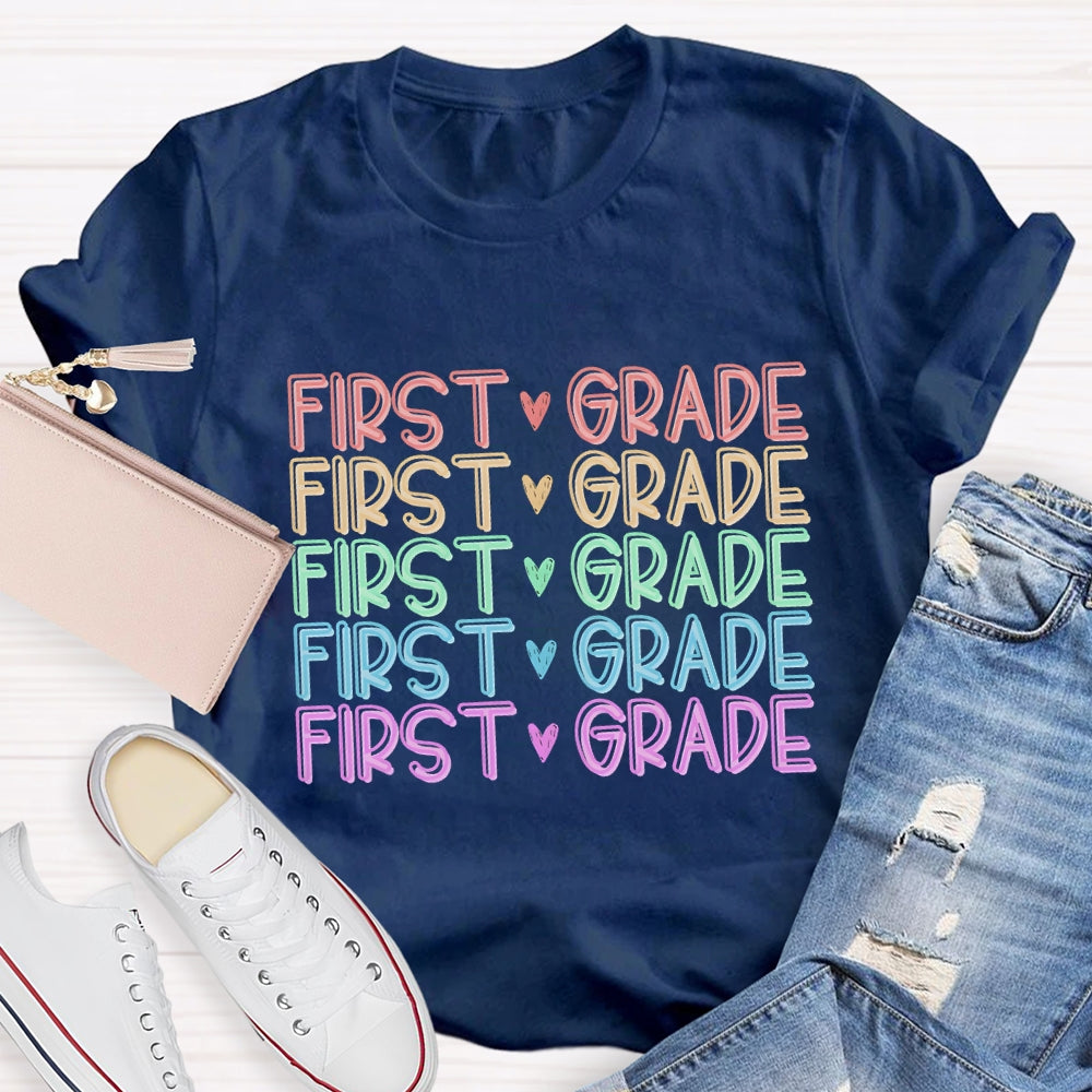Personalized Grade Colorful Heart Letter T-Shirt