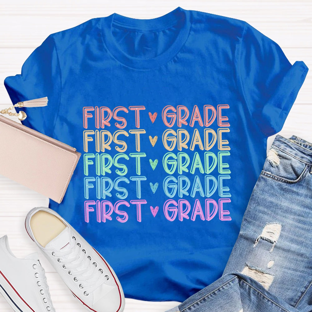 Personalized Grade Colorful Heart Letter T-Shirt