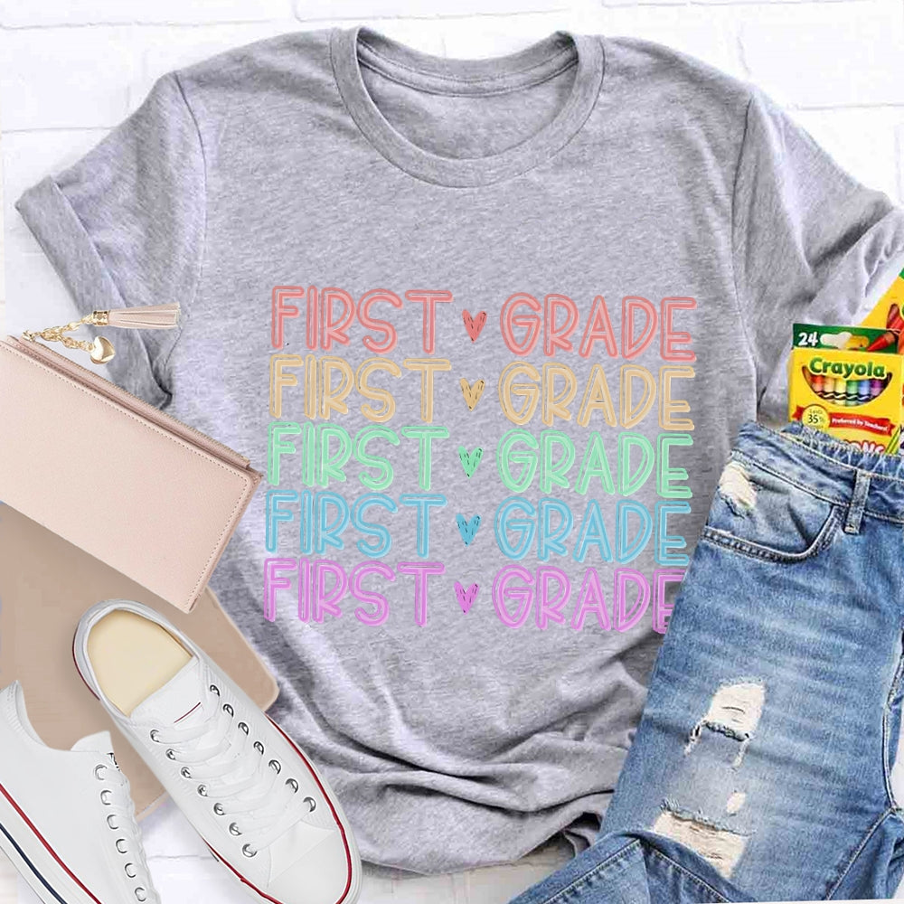 Personalized Grade Colorful Heart Letter T-Shirt
