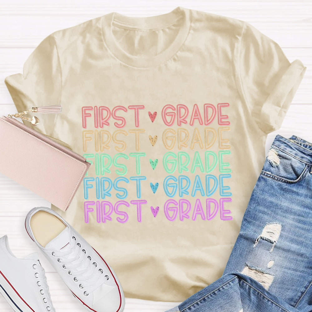 Personalized Grade Colorful Heart Letter T-Shirt