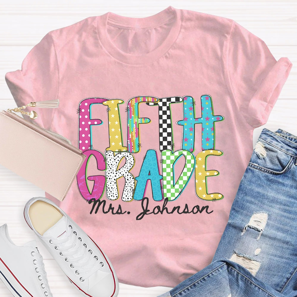 Personalized Grade And Name Pink Blue Star T-shirt