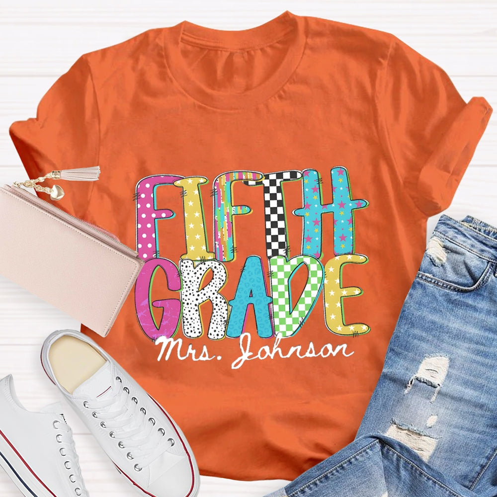 Personalized Grade And Name Pink Blue Star T-shirt
