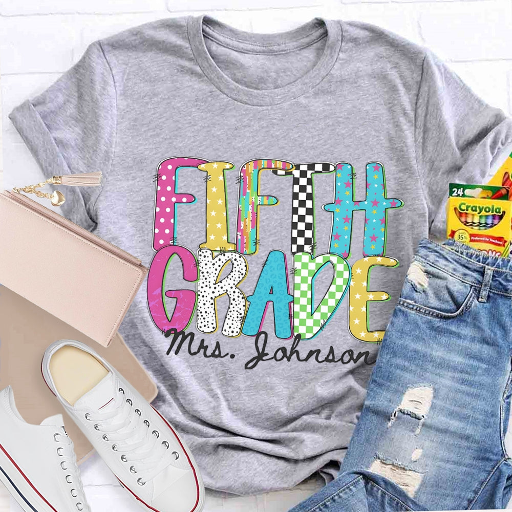 Personalized Grade And Name Pink Blue Star T-shirt