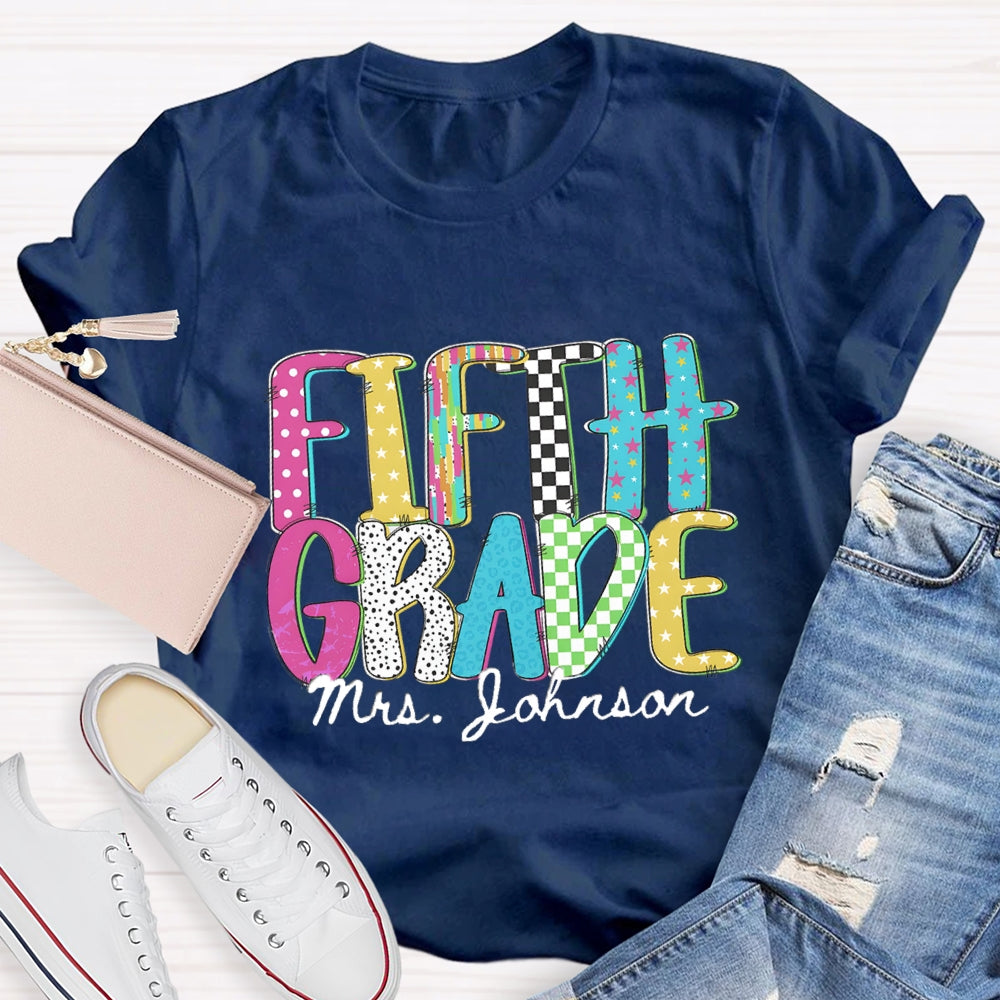 Personalized Grade And Name Pink Blue Star T-shirt