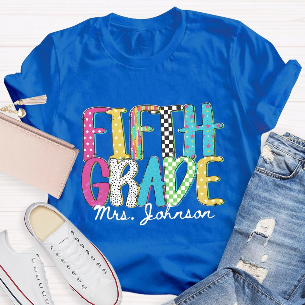 Personalized Grade And Name Pink Blue Star T-shirt
