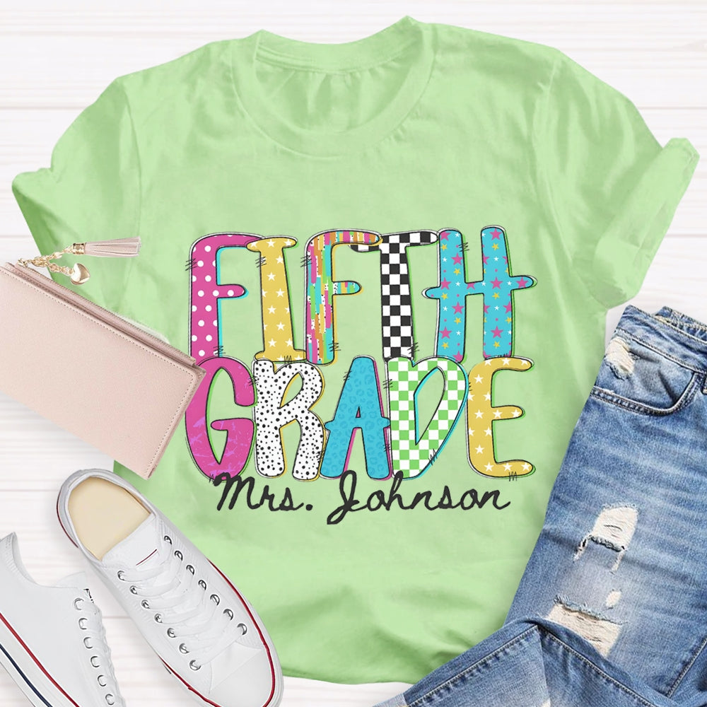 Personalized Grade And Name Pink Blue Star T-shirt