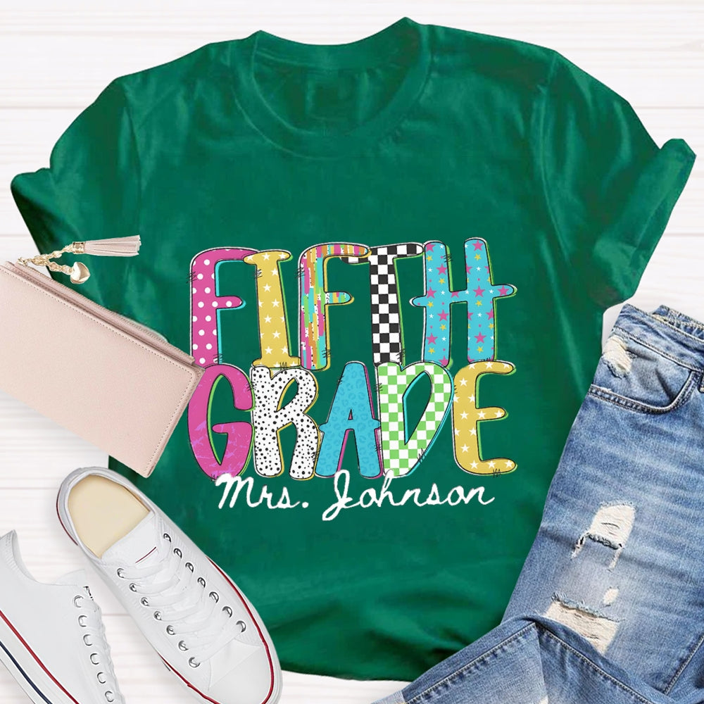 Personalized Grade And Name Pink Blue Star T-shirt