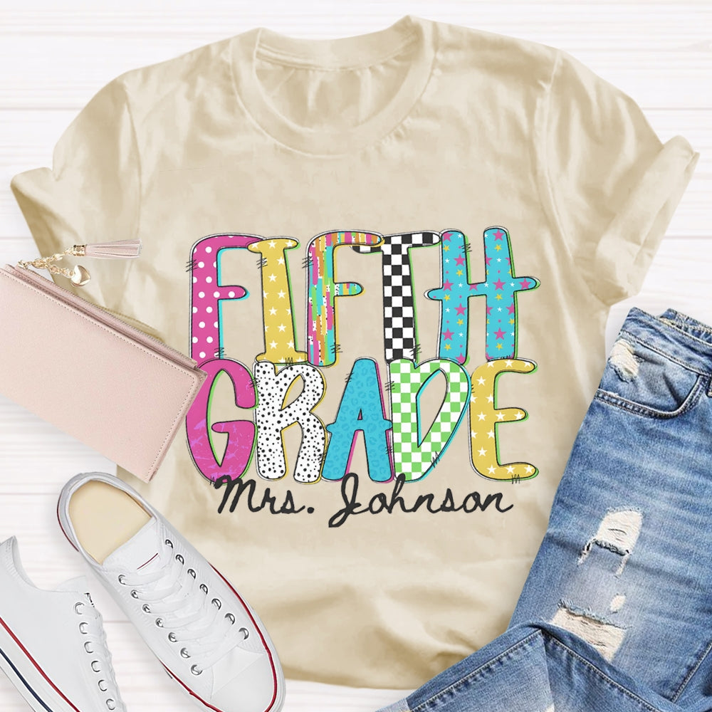 Personalized Grade And Name Pink Blue Star T-shirt