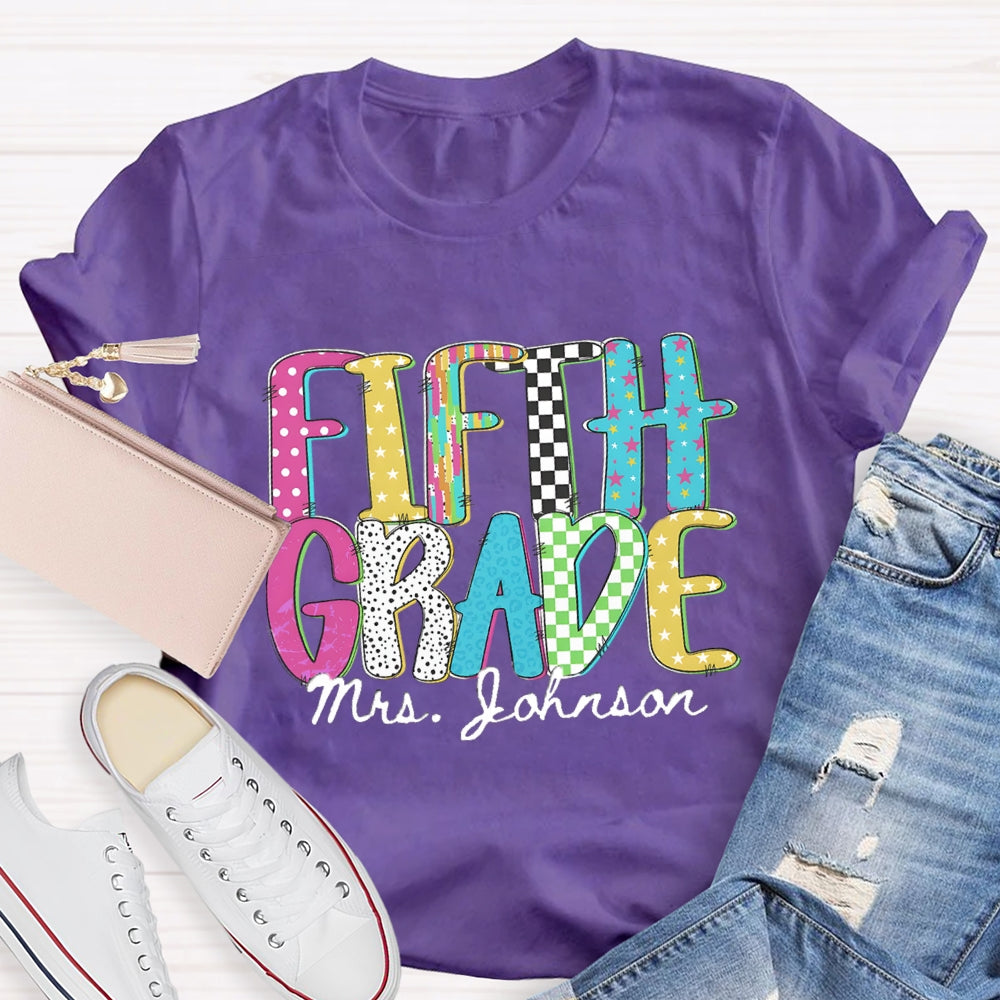 Personalized Grade And Name Pink Blue Star T-shirt