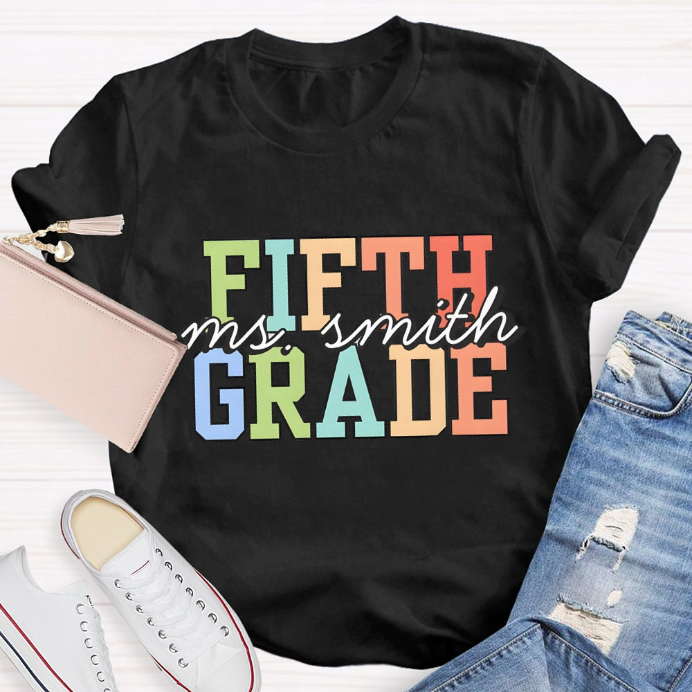 Personalized Grade And Name Colorful Letter T-shirt