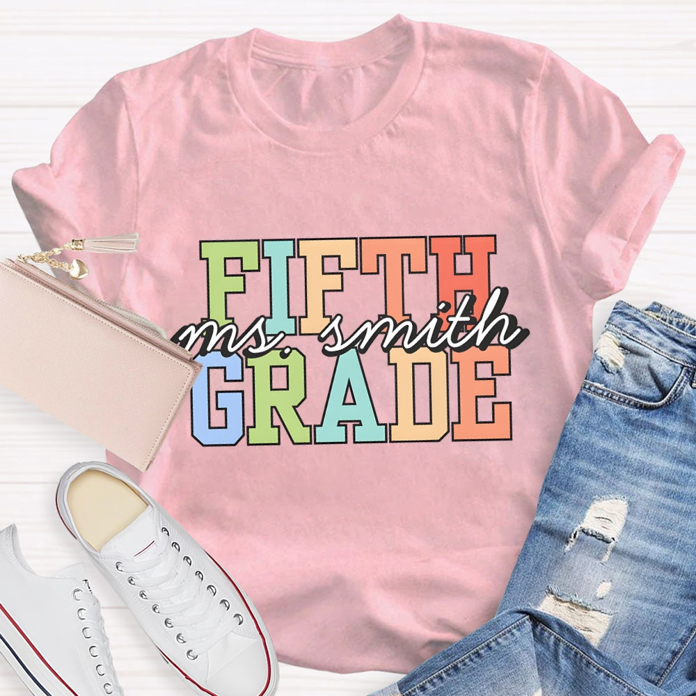 Personalized Grade And Name Colorful Letter T-shirt