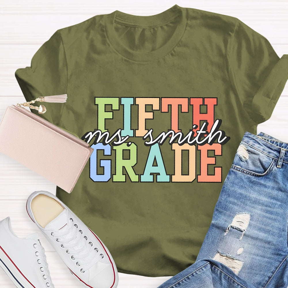 Personalized Grade And Name Colorful Letter T-shirt