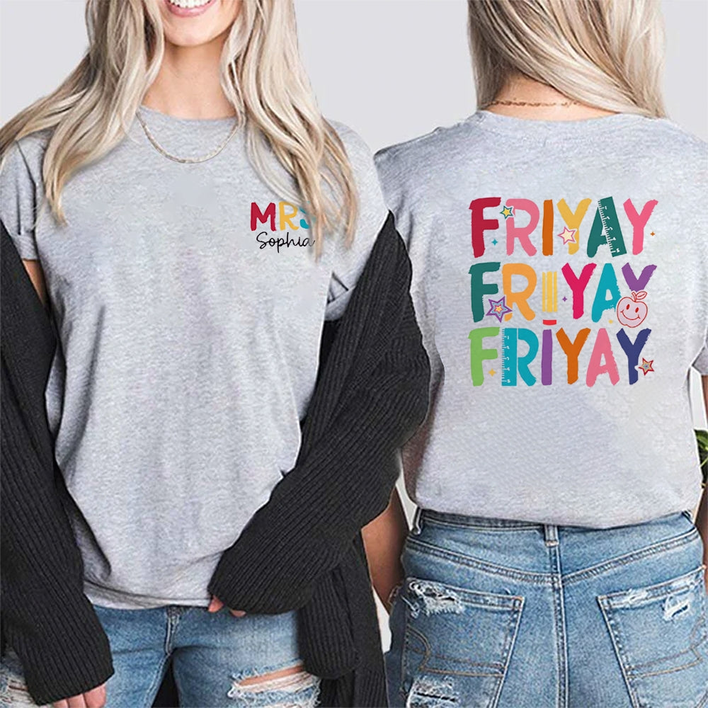 Personalized Name Happy Friyay Double Printed T-shirt
