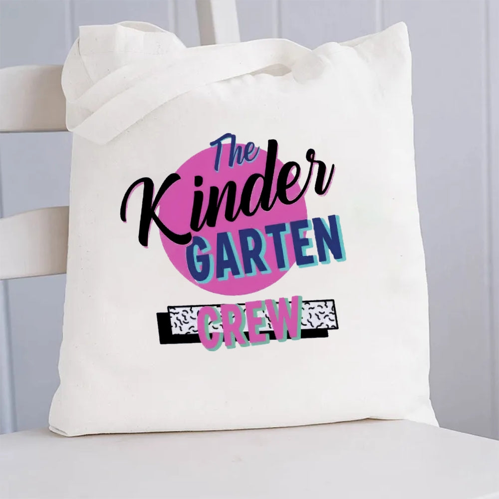Personalized Grade Kinder Garten Crew Canvas Tote Bag