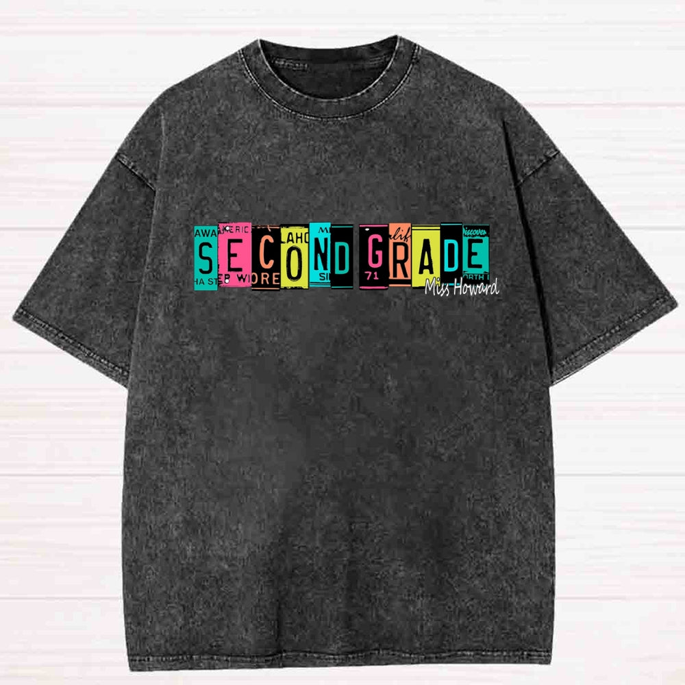 Personalized Grade And Name Color Block Back To School Washed T-shirt
