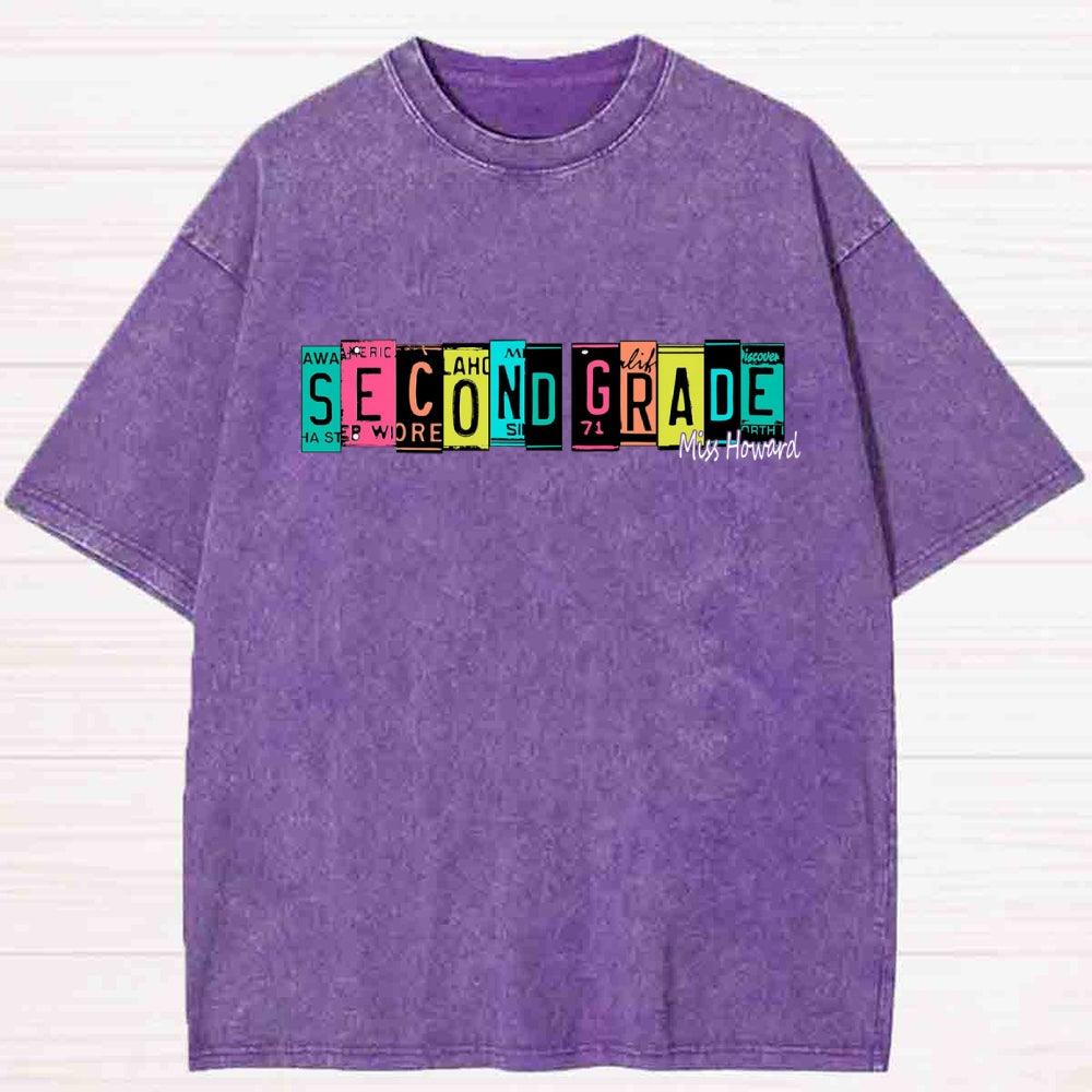 Personalized Grade And Name Color Block Back To School Washed T-shirt