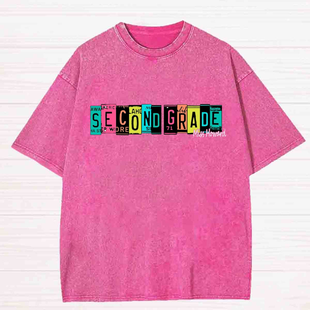 Personalized Grade And Name Color Block Back To School Washed T-shirt