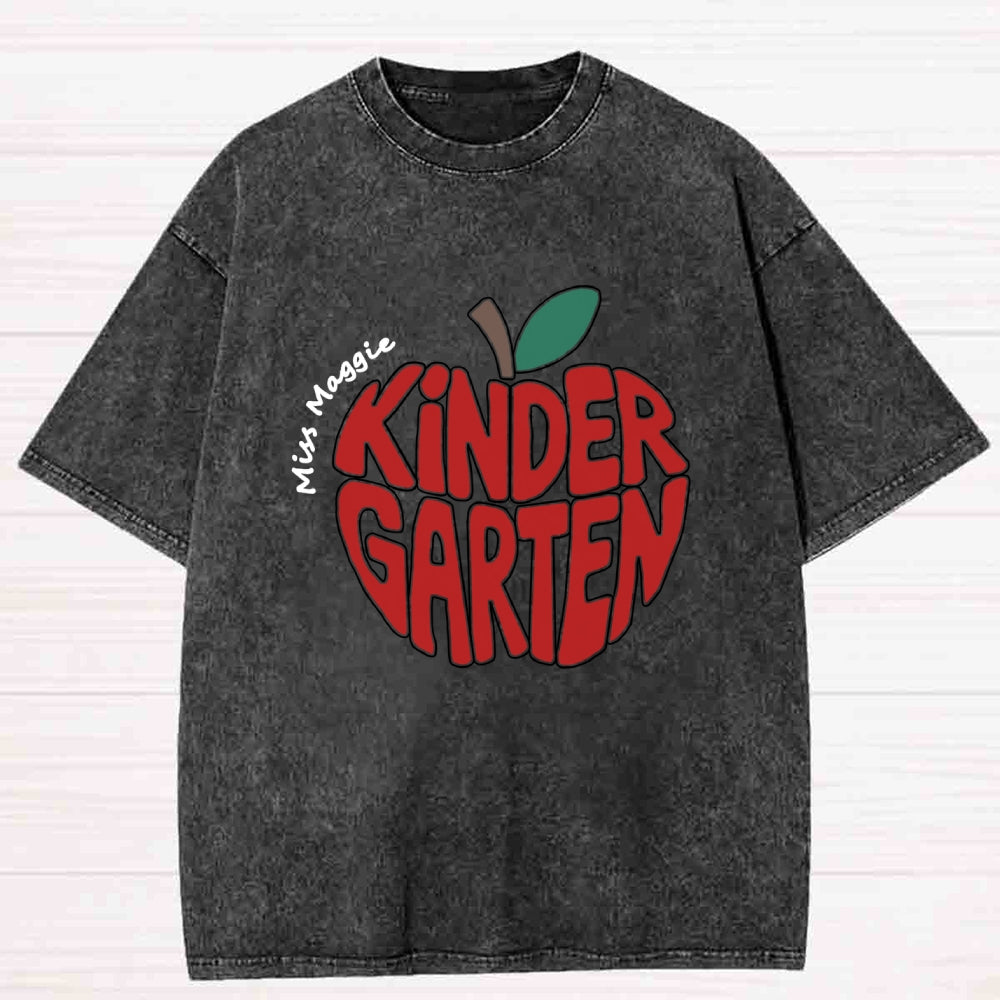 Personalized Kinder Garden Teacher Name Red Apple Washed T-shirt