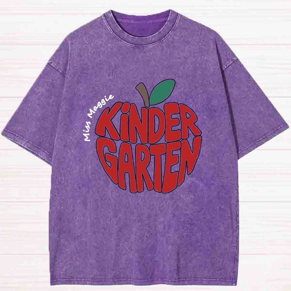Personalized Kinder Garden Teacher Name Red Apple Washed T-shirt