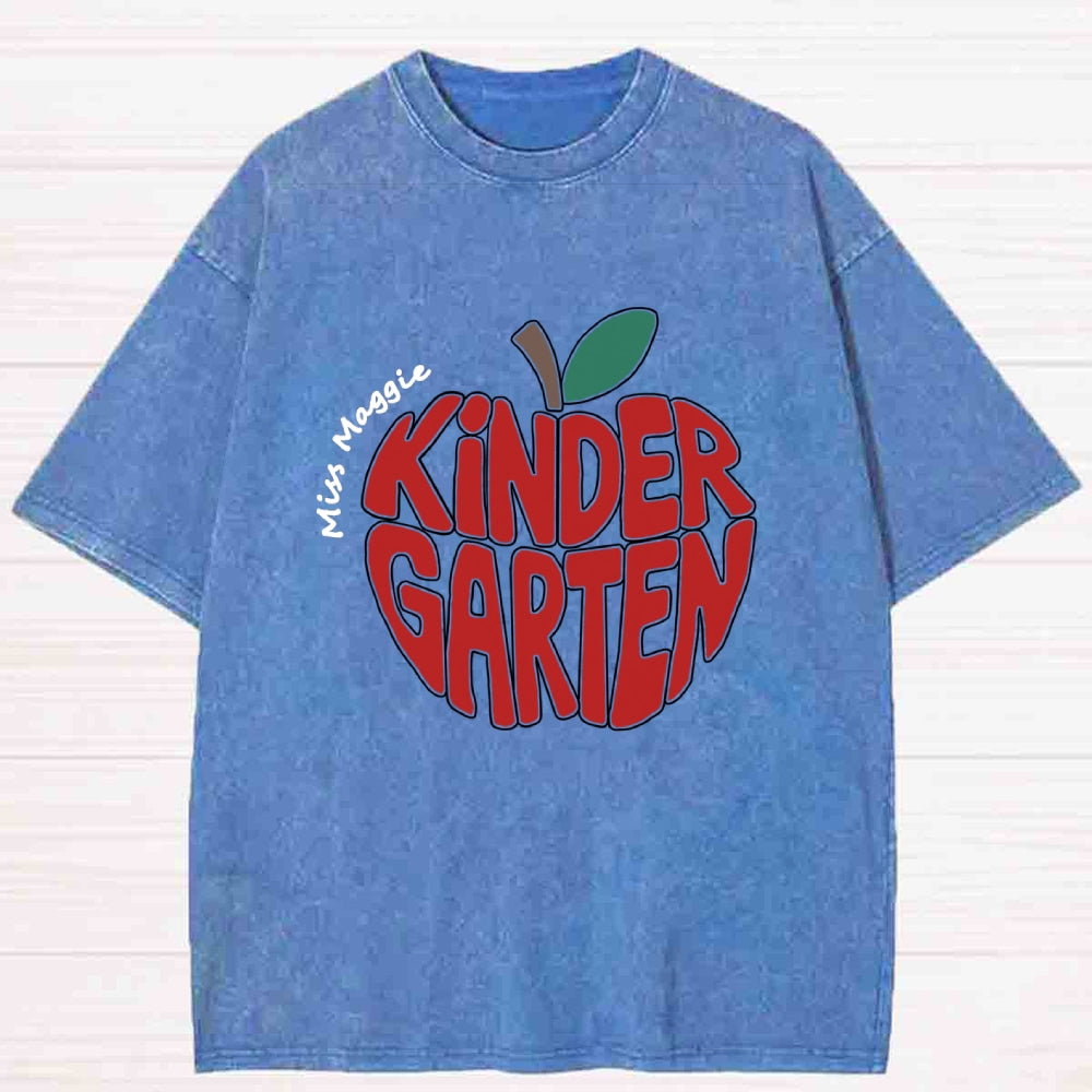 Personalized Kinder Garden Teacher Name Red Apple Washed T-shirt