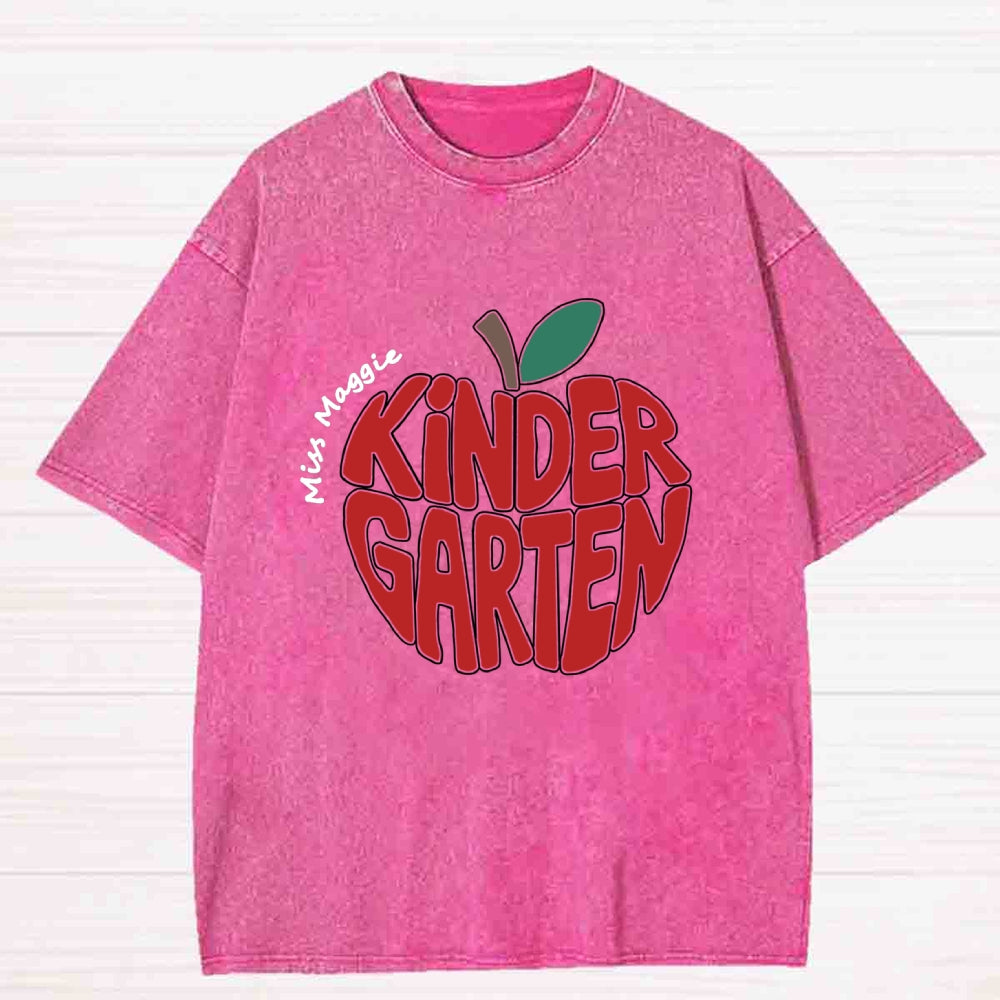 Personalized Kinder Garden Teacher Name Red Apple Washed T-shirt