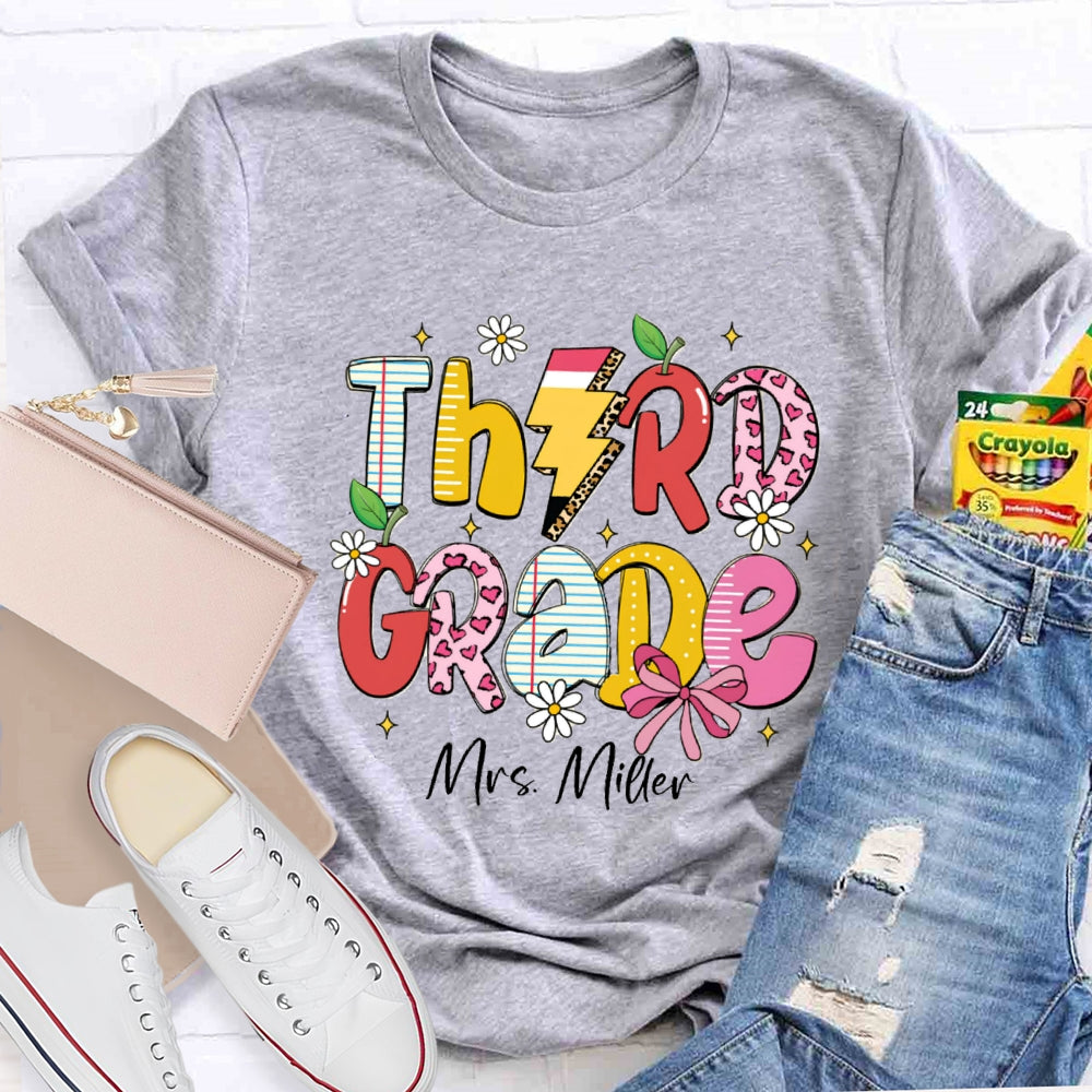 Personalized Grade And Name Pink Heart Apple Pencil T-shirt