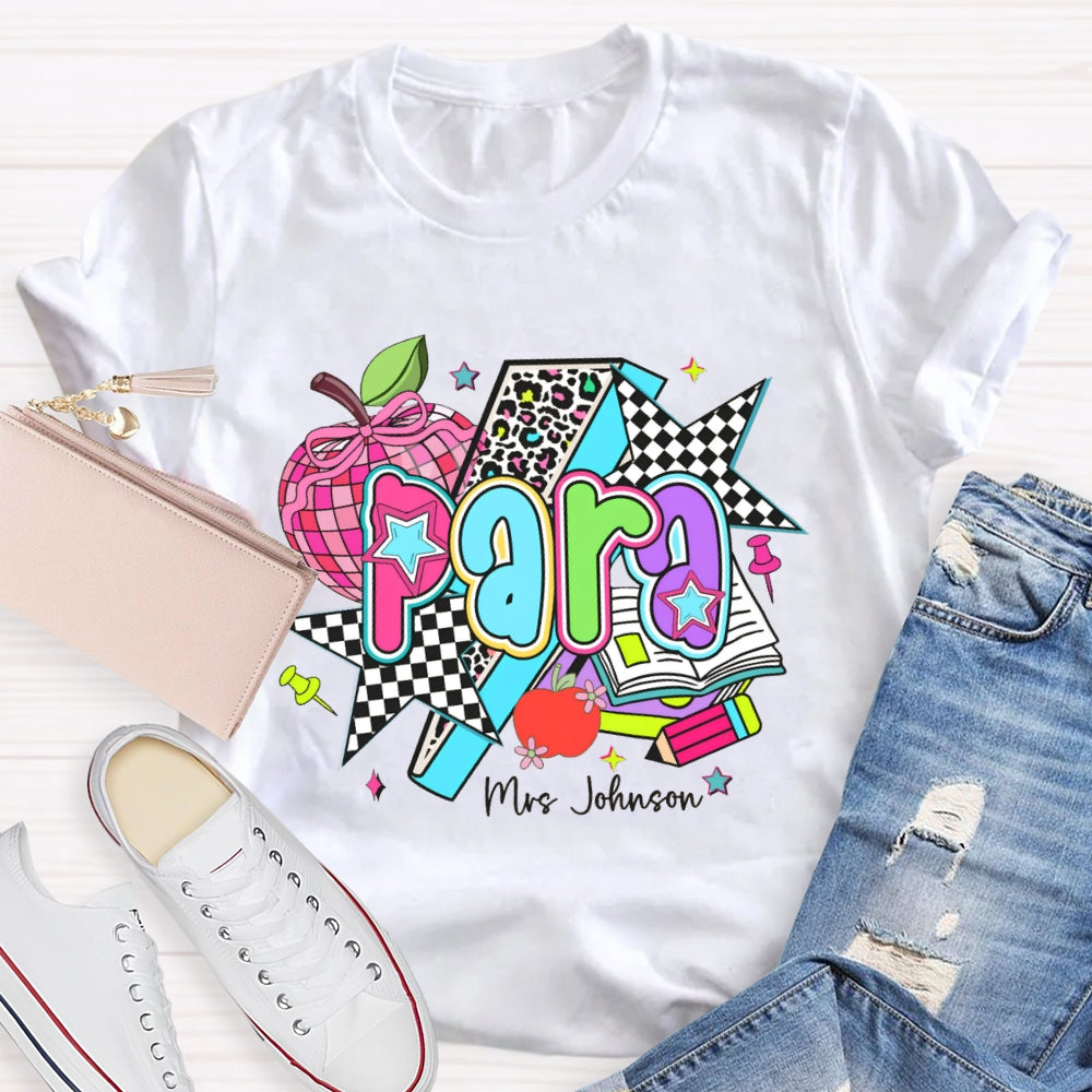 Personalized Para Teacher Name Leopard Pink Apple print T-shirt