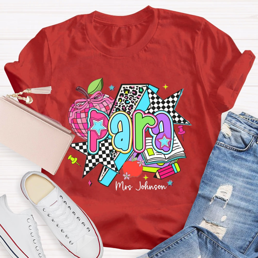 Personalized Para Teacher Name Leopard Pink Apple print T-shirt