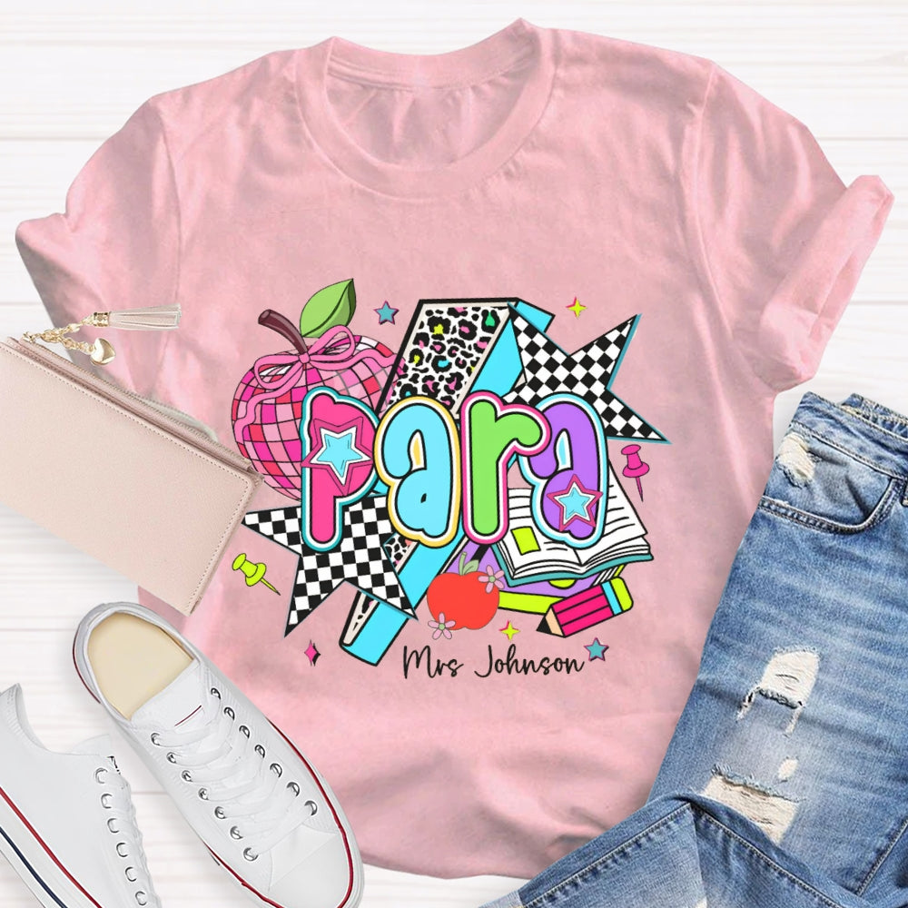 Personalized Para Teacher Name Leopard Pink Apple print T-shirt