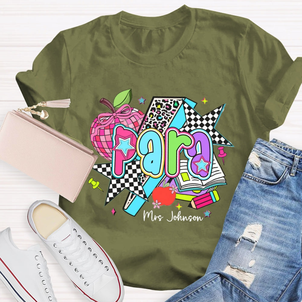 Personalized Para Teacher Name Leopard Pink Apple print T-shirt